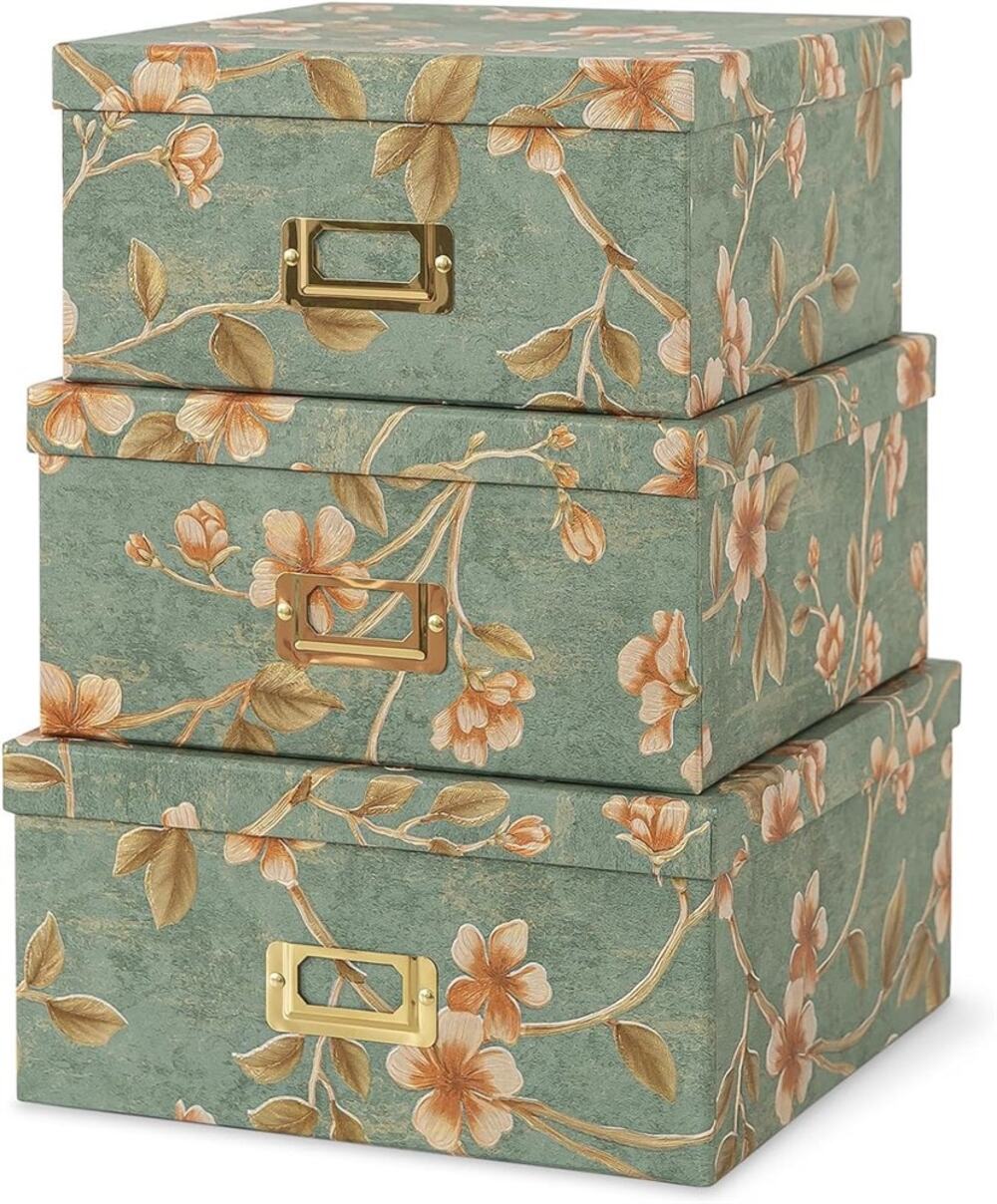 Soul & Lane Set of 3 Botanical Sage Floral Nesting Storage Boxes